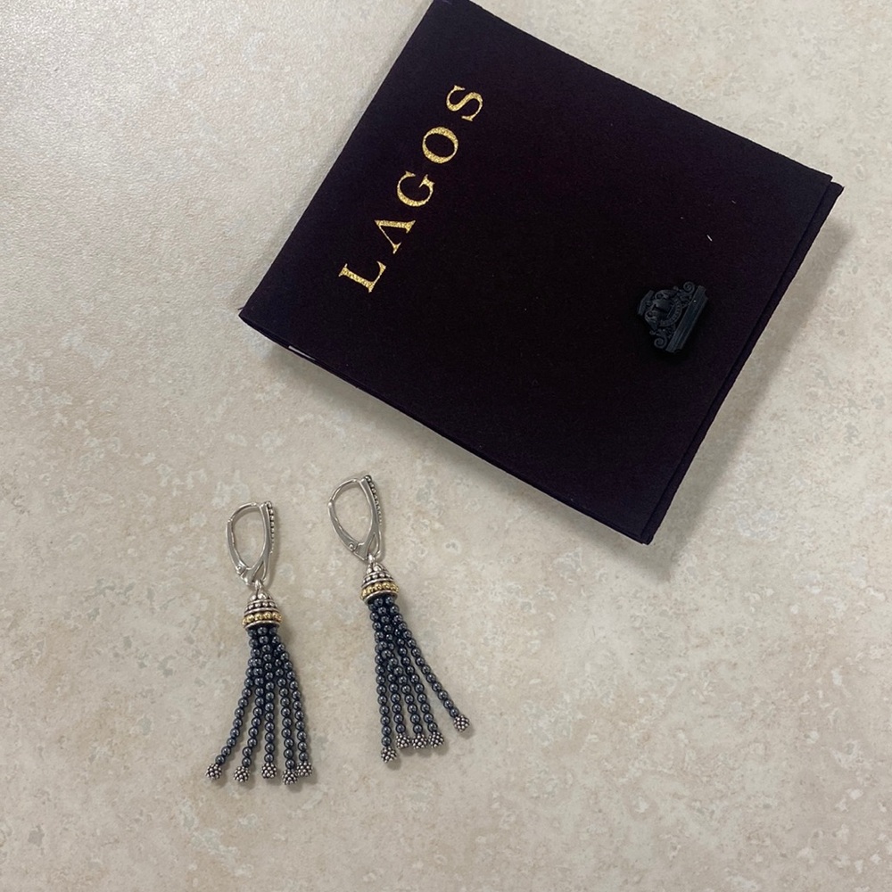 Two-Tone LAGOS Hematite Tassel Earrings